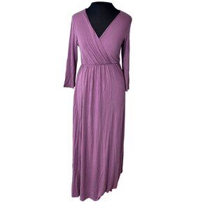 Mother Bee Mauve Maternity Maxi Dress Wrap Style Long Sleeves Size M